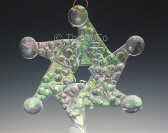 WHIRL Crystalline Clear Iridized Snowflake, Fused Glass Ornament Suncatcher