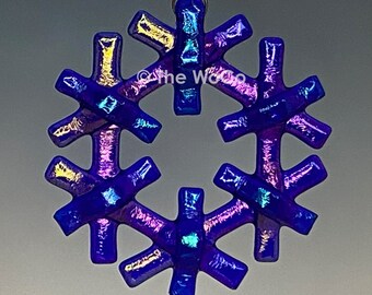 CRYSTAL Dark Blue Iridized Fused Glass Snowflake Ornament Suncatcher