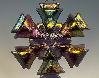 BRISK Purple Iridized Fused Glass Snowflake Ornament Suncatcher