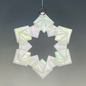 BAUBLES White Iridized Snowflake, Fused Glass Ornament Suncatcher