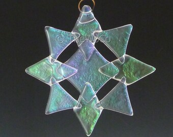 NORTH Clear Iridized Snowflake, Fused Glass Ornament Suncatcher