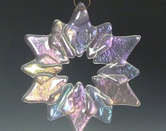 SOLSTICE Clear Iridized Snowflake, Fused Glass Ornament Suncatcher, Unique, Original, Winter, Holiday, 2013 Collectible