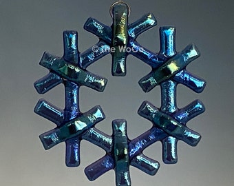 CRYSTAL Purple Iridized Fused Glass Snowflake Ornament Suncatcher