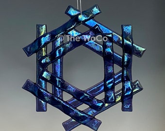 TINSEL Purple Iridized Snowflake, Fused Glass Ornament Suncatcher