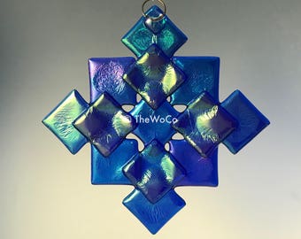 PRISM Blue Iridized Snowflake, Fused Glass Ornament Suncatcher