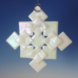 PRISM White Iridized Snowflake, Fused Glass Ornament Suncatcher image 2