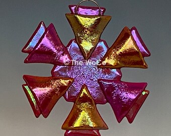 BRISK Red Iridized Fused Glass Snowflake Ornament Suncatcher