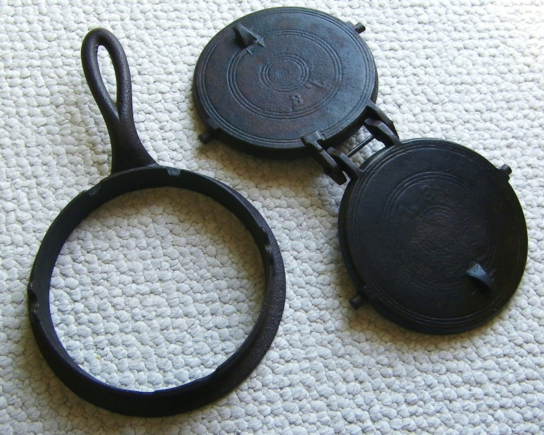 Antique Cast Iron Waffle Maker and Base with Fleur de Lis Etsy