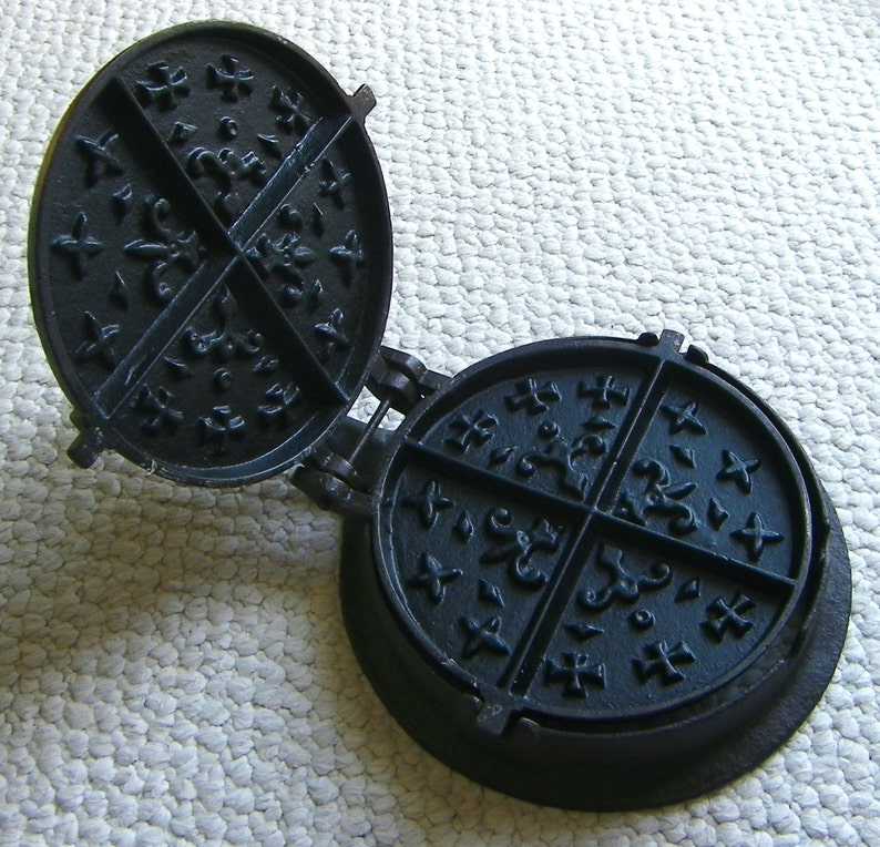 Antique Cast Iron Waffle Maker and Base with Fleur de Lis Etsy