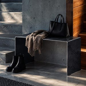 Modern Steel Entryway Bench, Minimalist Metal Hallway Bench, Industrial Indoor Bench, Contemporary Low Coffee Table and Seat