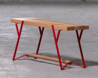 FOLDABLE Solid WOOD BENCH – Custom Handmade Oak & Metal – Modern Narrow Dining Bench And No Tools Needed – Indoor And Outdoor Bench