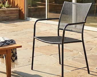 Metalen eetkamertuinstoel, loungestoel voor buiten, bistro- en woonkamerstoel, industrieel buitenmeubilair, restaurant- en hotelinterieur