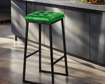 Faux leather bar chair Industrial upholstered kitchen island seating Coffee shop counter stools Mid century modern Hotel restaurant high