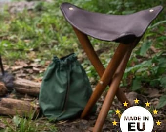 Outdoor Folding Stool, Three Legged Stool with Carrying Bag, Picnic Mid Century Stool, Camping Foldable Stool, Tripod Beech 3 Leg Stool