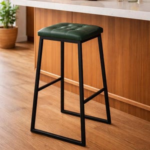 Genuine leather bar chair Industrial upholstered kitchen island seating Coffee shop counter stools Mid century modern Hotel restaurant high