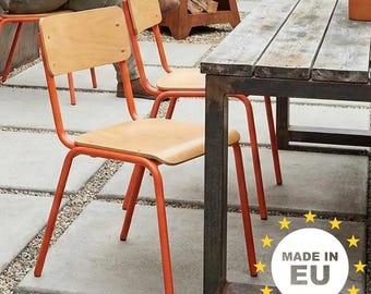 Houten stapelbare tuinstoel, moderne buitenstoel uit het midden van de eeuw, primitief / industrieel meubilair, restaurant en hotel buiten - Made in EU