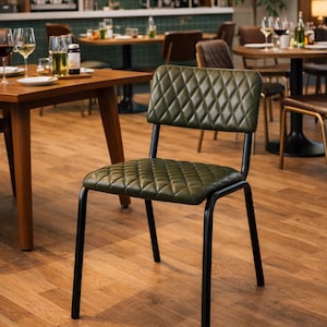 Silla de cuero genuino, Silla tapizada con acento, Mobiliario de hotel Diamond Bar Dinin Restaurant, Decoración moderna de mediados de siglo, Interior industrial