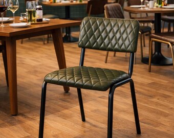 Genuine leather chair, Accent upholstered chair, Diamond Bar Dinin Restaurant Hotel furniture, Mid century modern decor, Industrial interior