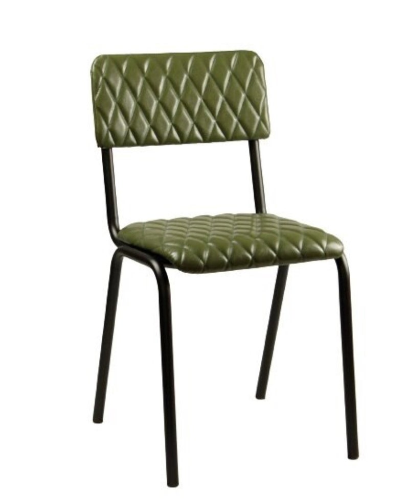 Classic vintage dining chair with diamond design, eco or real leather, strong steel frame, bistro-ready, stackable, handmade in Europe, custom colors