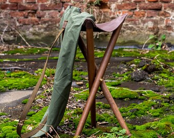 All Outdoor Time Tripod Stool, Picnic Camping Outdoor Sports, Collapsible Campaign Chair, Tripod Beech Legs Stool, Brass & Steel Joint Gear