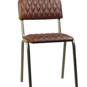 Classic vintage dining chair with diamond design, eco or real leather, strong steel frame, bistro-ready, stackable, handmade in Europe, custom colors