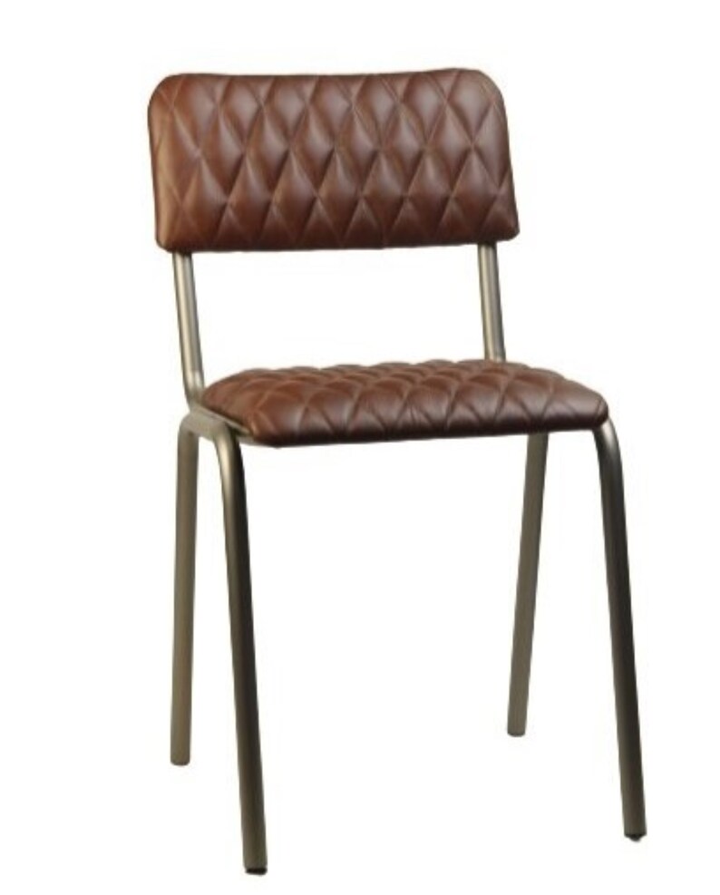 Classic vintage dining chair with diamond design, eco or real leather, strong steel frame, bistro-ready, stackable, handmade in Europe, custom colors