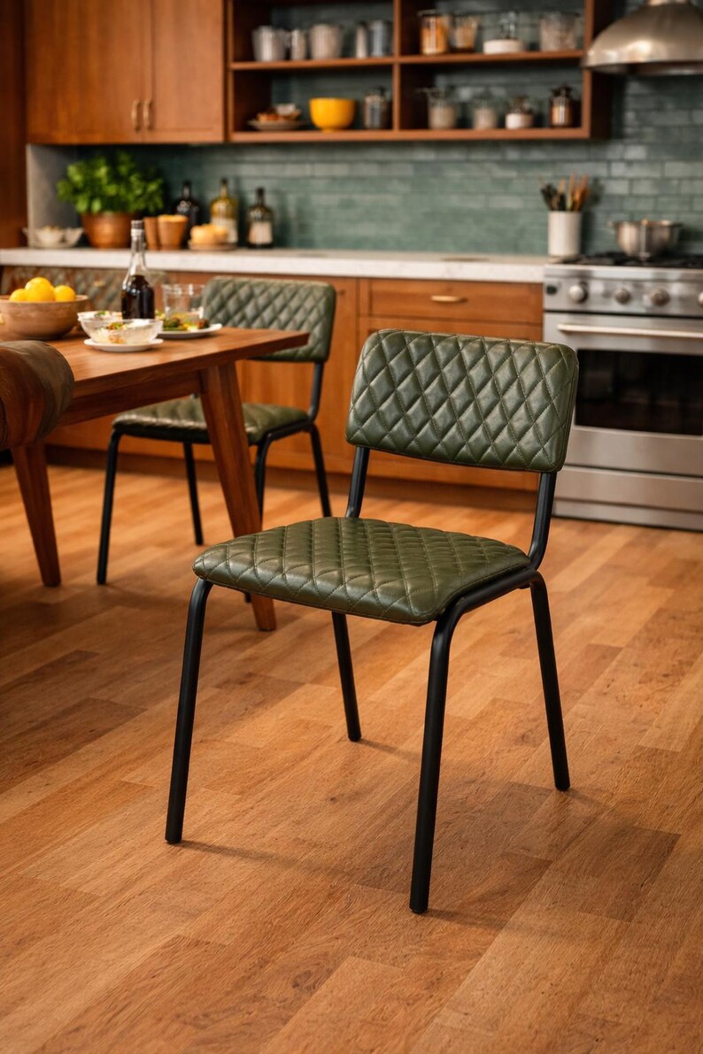 Cadeira em couro genuíno, cadeira estofada Accent, mobiliário para bar, restaurante e hotel Diamond, decoração moderna de meados do século, interior industrial. imagem 9