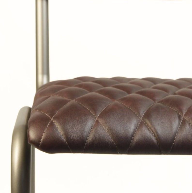 Classic vintage dining chair with diamond design, eco or real leather, strong steel frame, bistro-ready, stackable, handmade in Europe, custom colors
