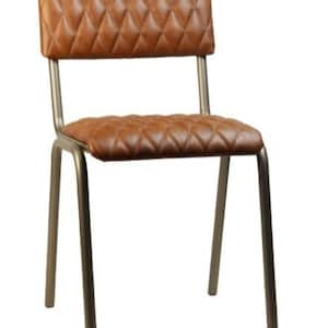 Classic Bistro Coffee Shop Chair, Retro Style Padded Metal Chair, Industrial Look Bar Pub Restaurant Stacking Chair, Handmade in Europe Dining Chair, manual stitching, aged eco leather Diamond upholstery, strong steel frame, perfectly stacking