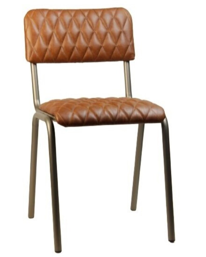 Classic Bistro Coffee Shop Chair, Retro Style Padded Metal Chair, Industrial Look Bar Pub Restaurant Stacking Chair, Handmade in Europe Dining Chair, manual stitching, aged eco leather Diamond upholstery, strong steel frame, perfectly stacking