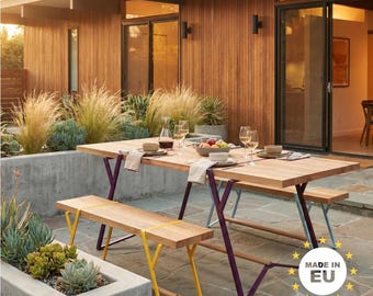 Houten buitentafel, opklapbare houten terraseettafel Industrieel primitief meubilair (moderne tuindecor uit de eeuw) - made in EU