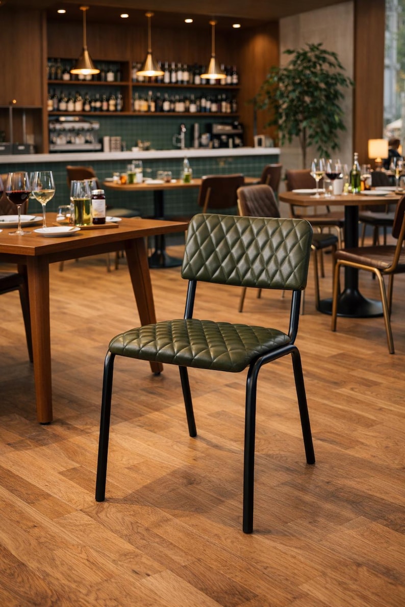 Accent leather upholstered chair, Bar / Dining / Restaurant / Hotel furniture,  Mid century modern decor, Industrial interior