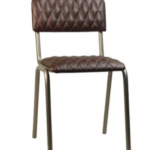 Classic Bistro Coffee Shop Chair, Retro Style Padded Metal Chair, Industrial Look Bar Pub Restaurant Stacking Chair, Handmade in Europe Dining Chair, manual stitching, aged eco leather Diamond upholstery, strong steel frame, perfectly stacking