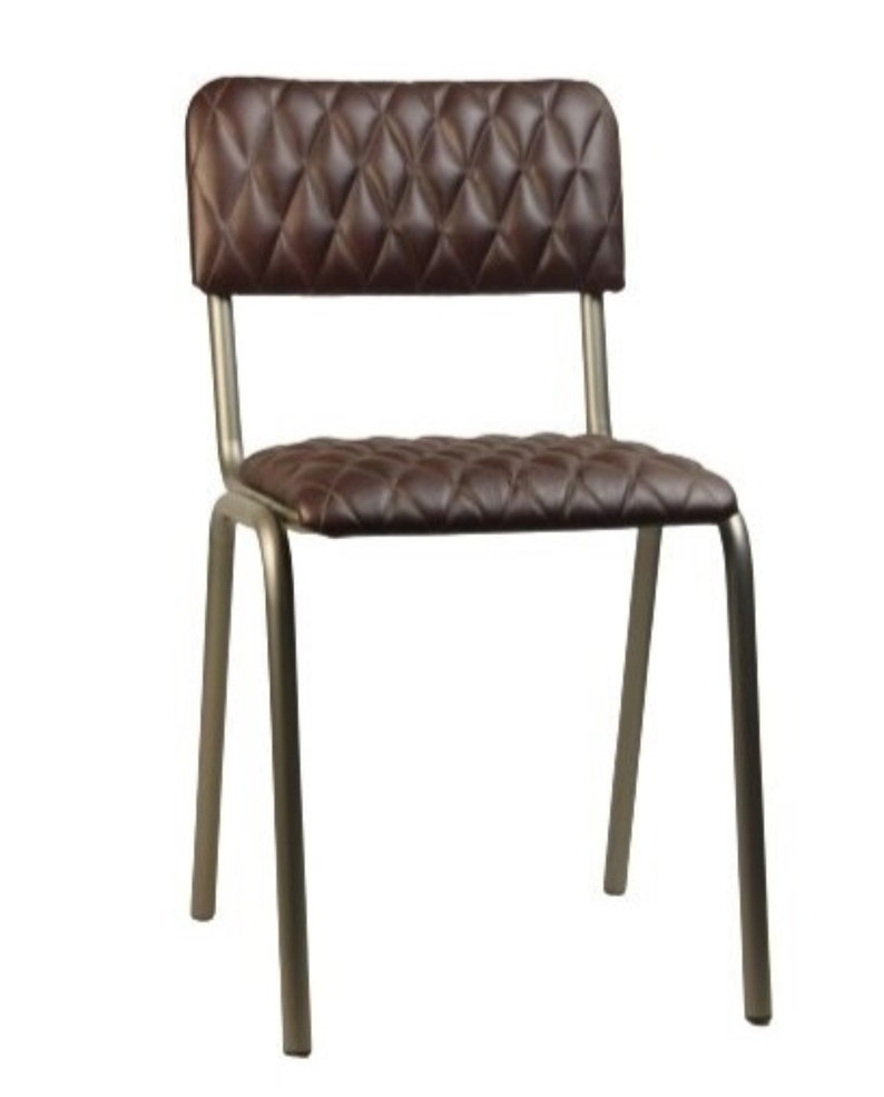 Classic Bistro Coffee Shop Chair, Retro Style Padded Metal Chair, Industrial Look Bar Pub Restaurant Stacking Chair, Handmade in Europe Dining Chair, manual stitching, aged eco leather Diamond upholstery, strong steel frame, perfectly stacking