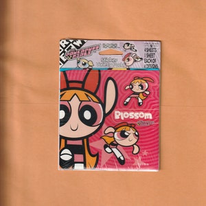 Vintage 2000 The Power Puff Girls "Blossom" Cartoon Network STICKERS Variety Pack 4-Sheets with 4 designs in Pack - New, Rare