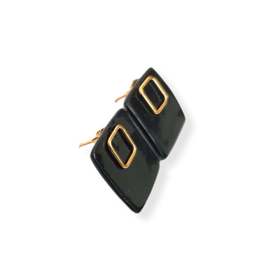 Black square handmade porcelainbead with square gold earstud