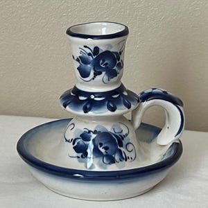 Vintage Delft Blue Porcelain Candle Holder Made In Russia