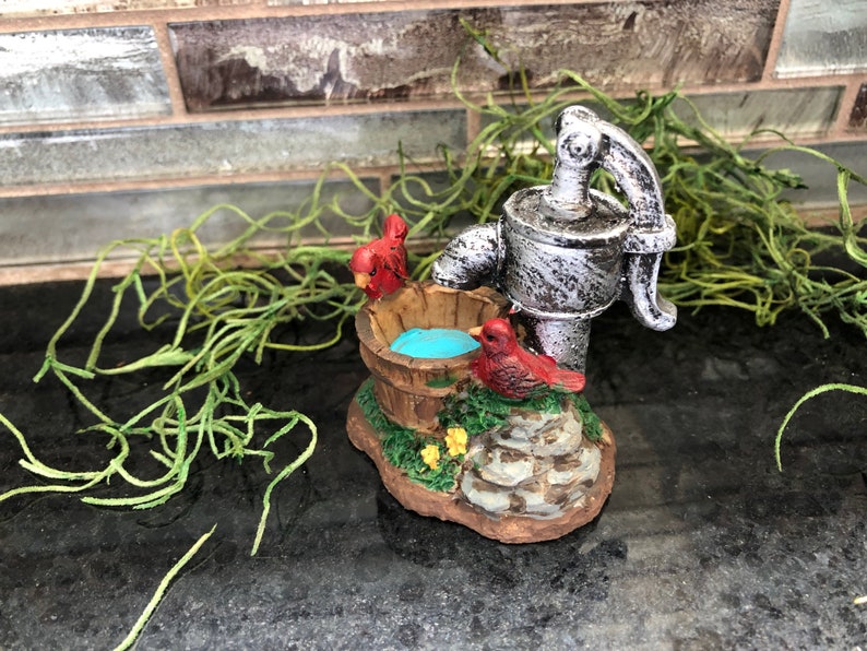 mini pump faucet doll house fairy garden Miniature water well faucet mini well red birds fairy garden well mini water faucet bucket,