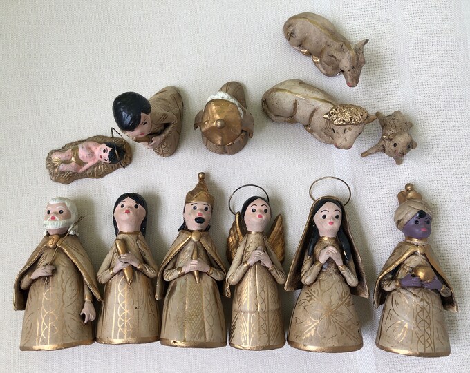 Vintage Mexican Clay Nativity, 12 Piece Clay Nativity Set, Handmade