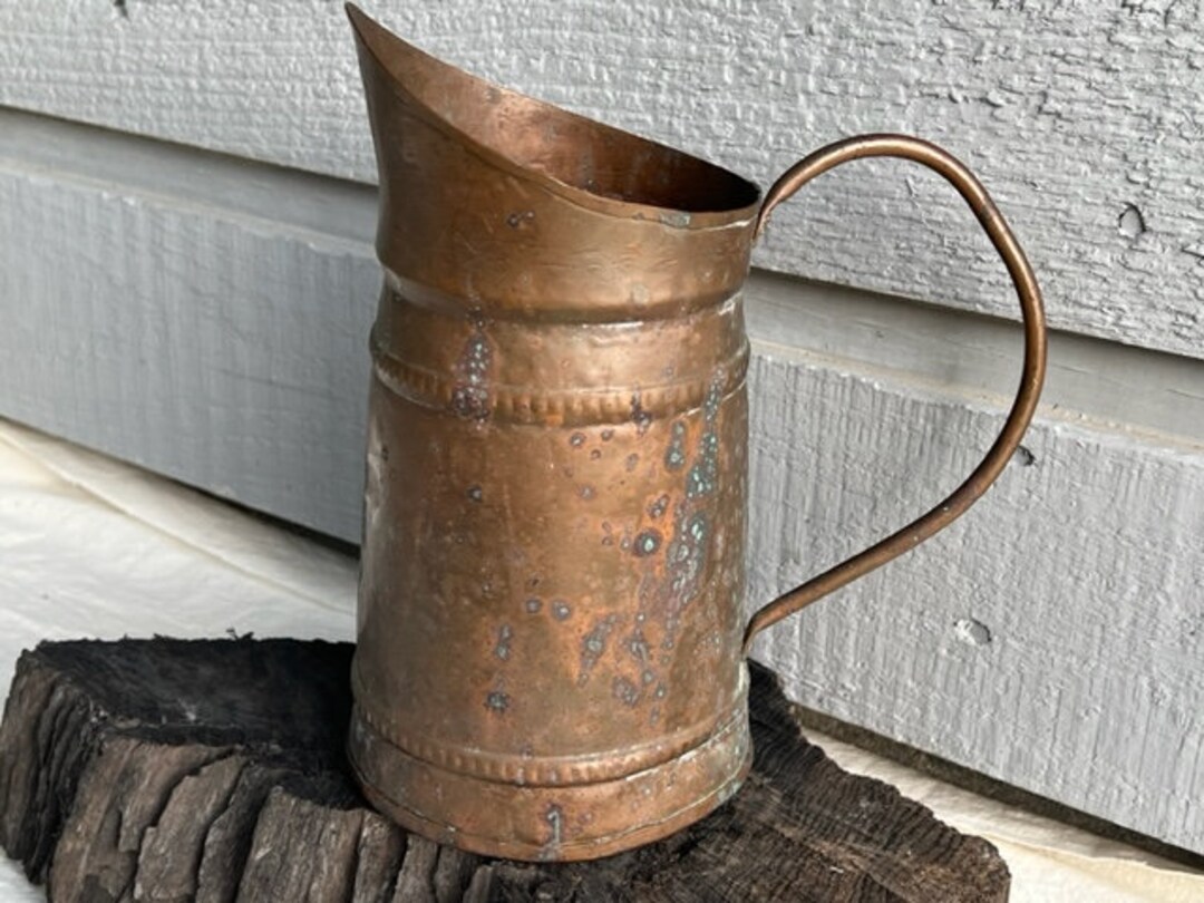 Copper Pitcher, Vintage Tarnished Copper Pitcher, Tarnished Copper