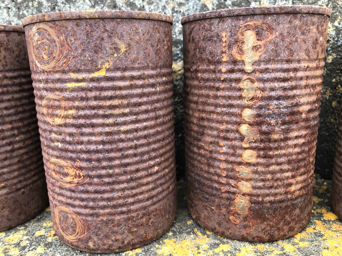 Rusty tin cans rustic rusty cans rusted soup cans primitive Etsy
