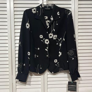 Liz Claiborne Floral Blouse, Black Floral Blouse, Liz Claiborne Spring Collection Blouse, Vintage Liz Claiborne Floral Blouse