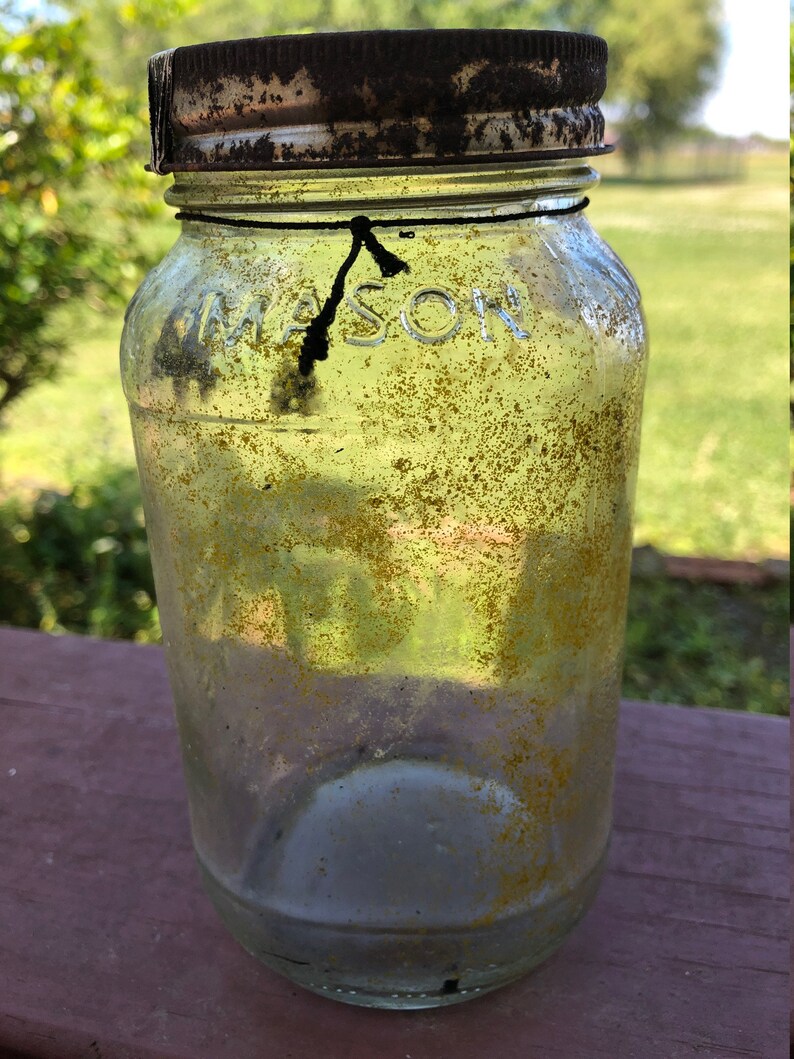 Vintage mason jar with rusted lid old mason jar rustic dirty Etsy