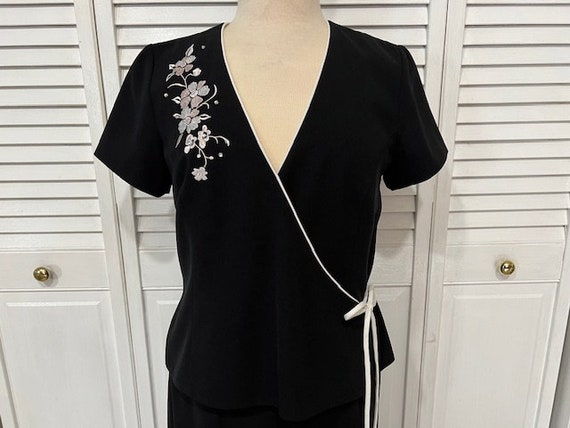 Vintage AGB Byer California Black Dress: Embroidered Floral Wrap, Size 8
