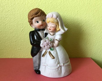 Porcelain Wedding Couple, J.S.N.Y Wedding Couple Porcelain Bell, Porcelain Wedding Couple, Vintage Porcelain Wedding Couple