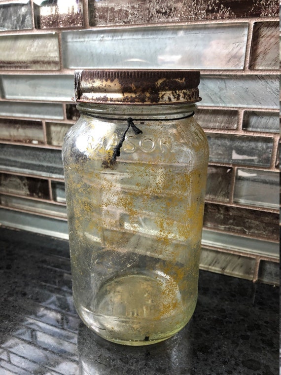Vintage mason jar with rusted lid old mason jar rustic dirty Etsy