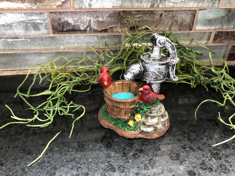 mini pump faucet doll house fairy garden Miniature water well faucet mini well red birds fairy garden well mini water faucet bucket,