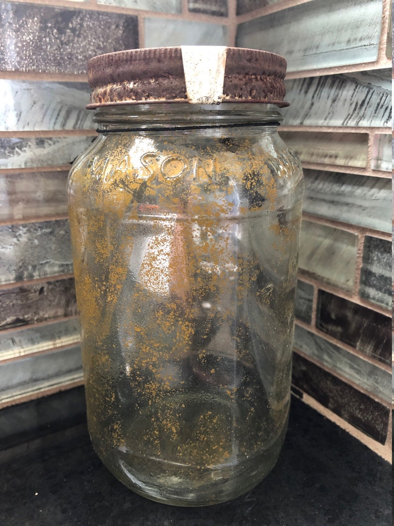 Vintage mason jar with rusted lid old mason jar rustic dirty Etsy