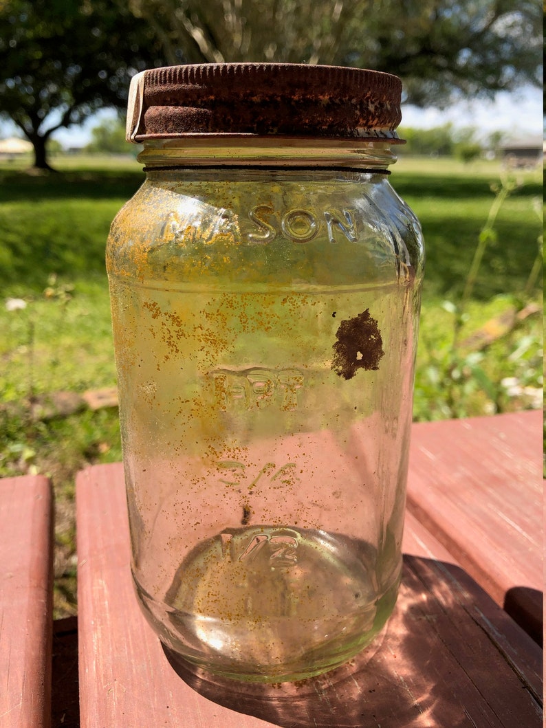 Vintage mason jar with rusted lid old mason jar rustic dirty Etsy