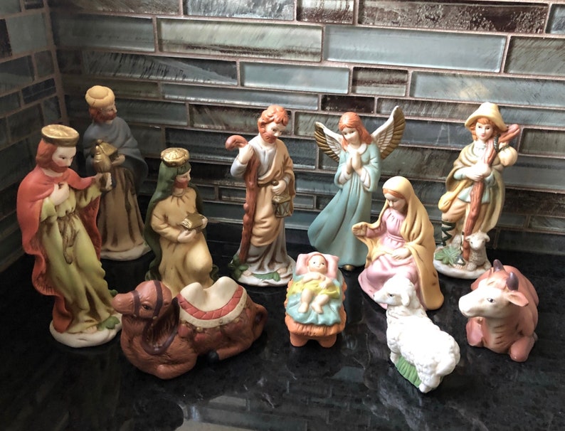 Vintage porcelain nativity set Vintage Herald 11 piece Etsy